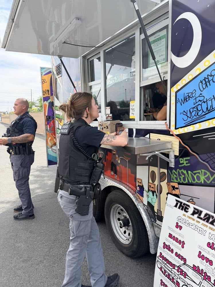 First responders ordering coffee at the truck
